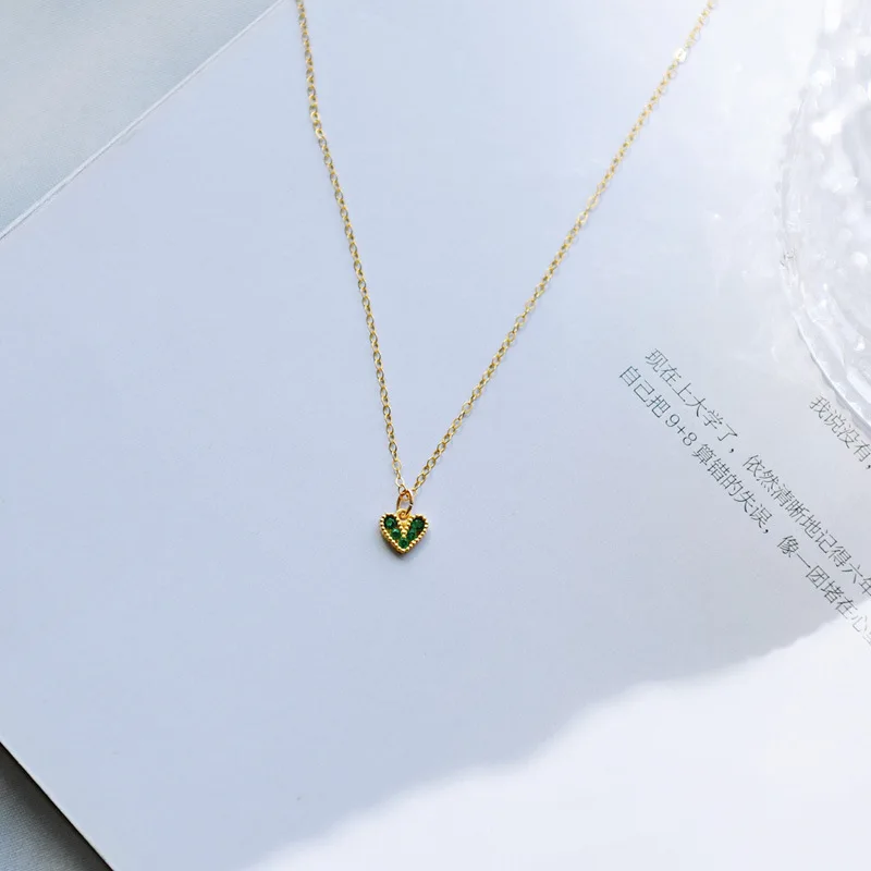 S925 Sterling Silver Emerald Love Heart Choker Necklace Pendant for Women 14K Gold Plated Necklaces Wedding Party Jewelry Gift