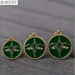 Tibetan Buddha Wisdom Eyes Small Pendant 100% 925 Silver Gold Plated Green Tara Word Good Luck Amulet