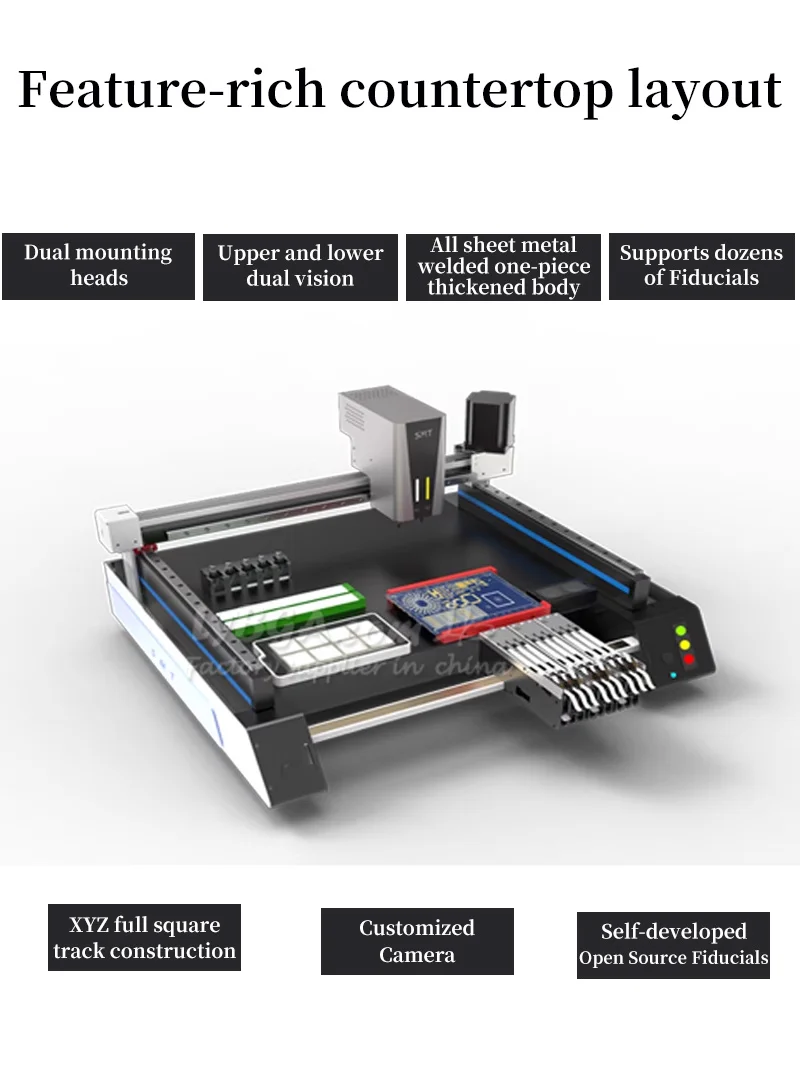 K1 Pro Máquina automática de seleção SMT Sistema de câmera de visão tripla Cabeça dupla LED SMD Chip Mounter para montagem PCB