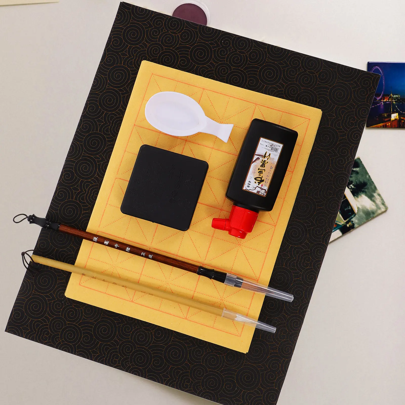 1Set Beginner Calligraphy Supplies Kit Featuring Writing Brush Ink Stone Ink Paper Portable for Home School Practice Art