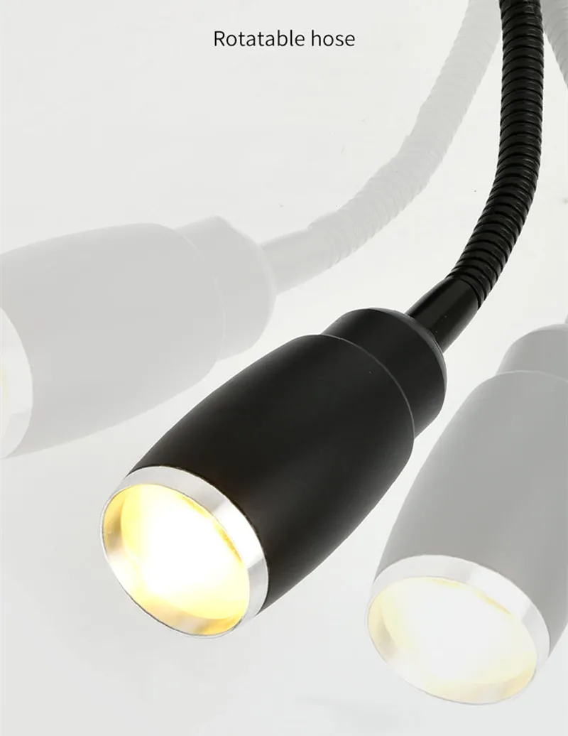 Led Hose Focusing Reading Lamp Wall Mounted Wall Lamp Hose Spotlights Silver Black Housing 3w