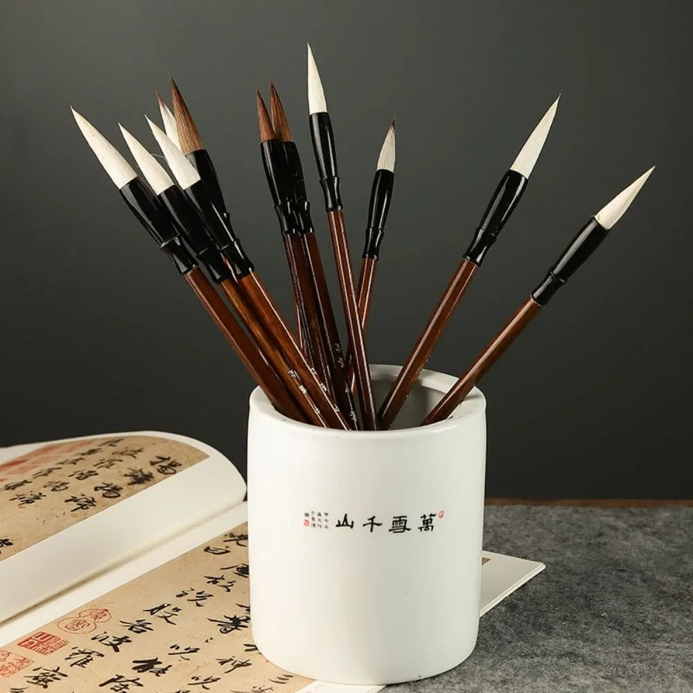 

Traditional Chinese Calligraphy Brush Oil Painting Oil Watercolor Art Paint Brush Wolf Hair Wood Scriptures Writing Brush