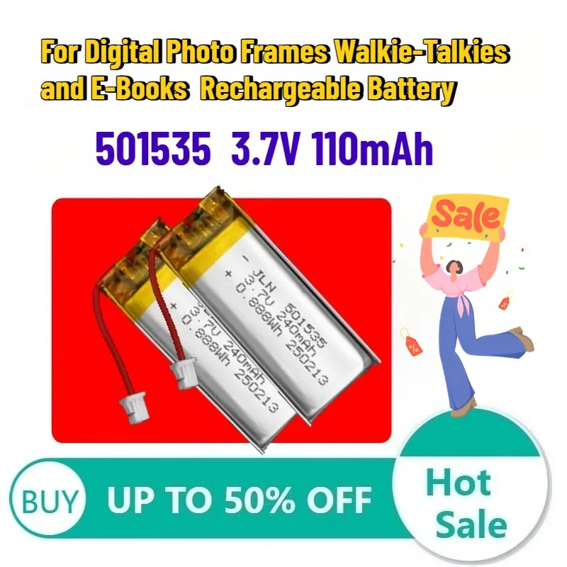 

Полимерный литиевый аккумулятор 501535 3.7В 110мАч для цифровых фоторамок, раций и электронных книг, перезаряжаемая батарея