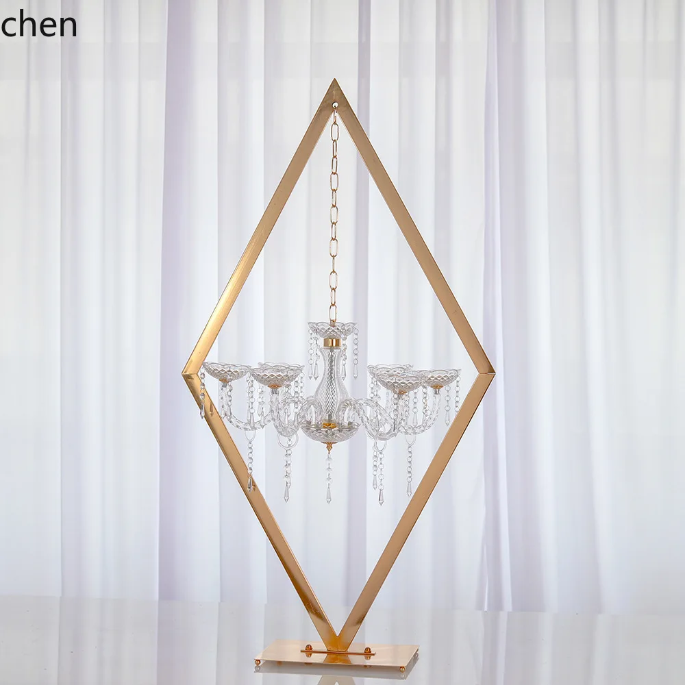 PYH gold Diamond-Shaped Light Stand Main Table Flower Welcome Road Guide Crystal Light Stand In Stock Hot Sale