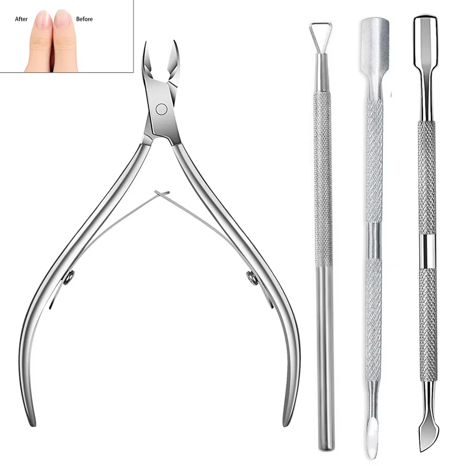 Cortacutículas LINMANDA con empujador de cutículas, acero inoxidable, removedor y recortador de cutículas, perfecto para uñas de manos y pies
