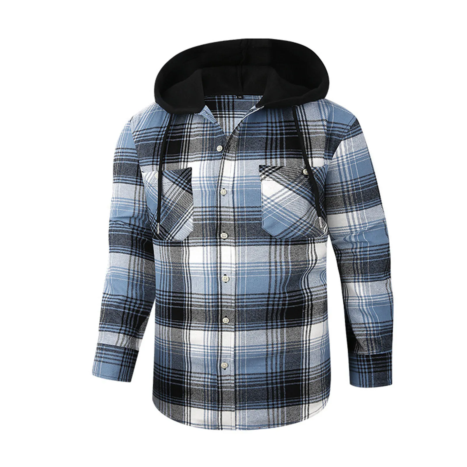 2025 Spring New Men's Loose-fit Casual Plaid Shirt Long Sleeve Hooded High-end Feel Flannel Material Hot Selling