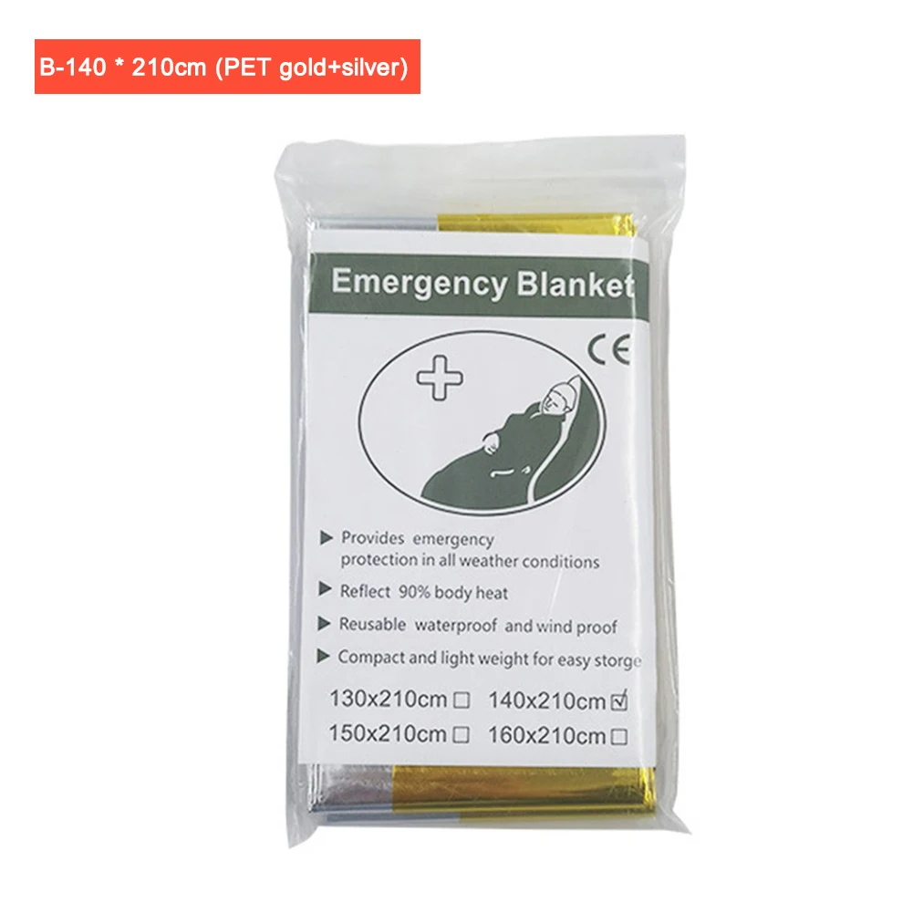 بطانية طوارئ من الرقائق المعدنية خفيفة الوزن ومقاومة للماء وحقيبة نوم عازلة لإنقاذ الحياة للمشي لمسافات طويلة في الهواء الطلق والصيد أثناء السفر