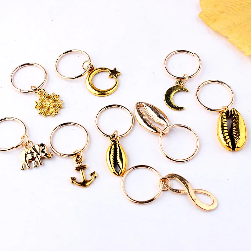 5 Pcs/set Hair Braid Gold Silver Shell Stars Moon  Individuality Hair Rings African Braids Metal Pendant Decorative Accessories