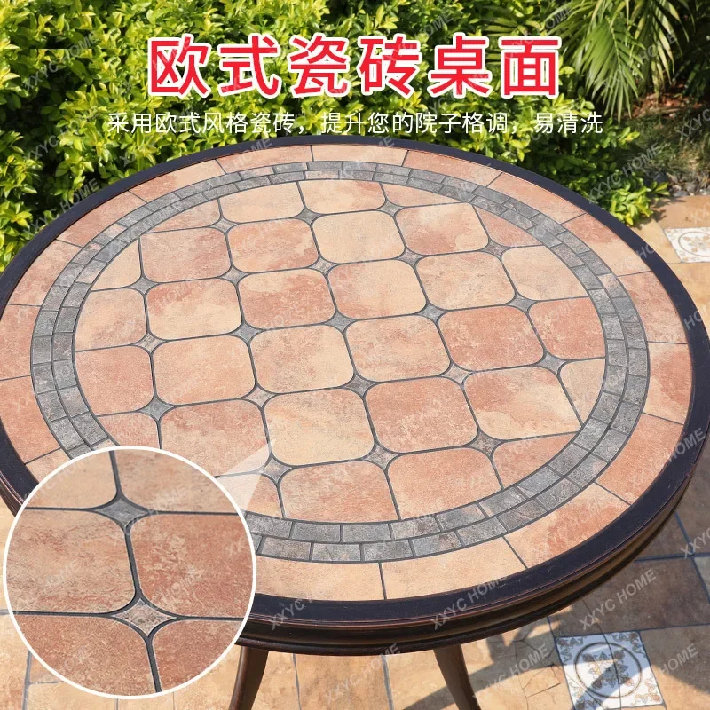 Outdoor Cast Aluminum Table and Chair Courtyard Outdoor Garden Wrought Iron Marble Tea Leisure