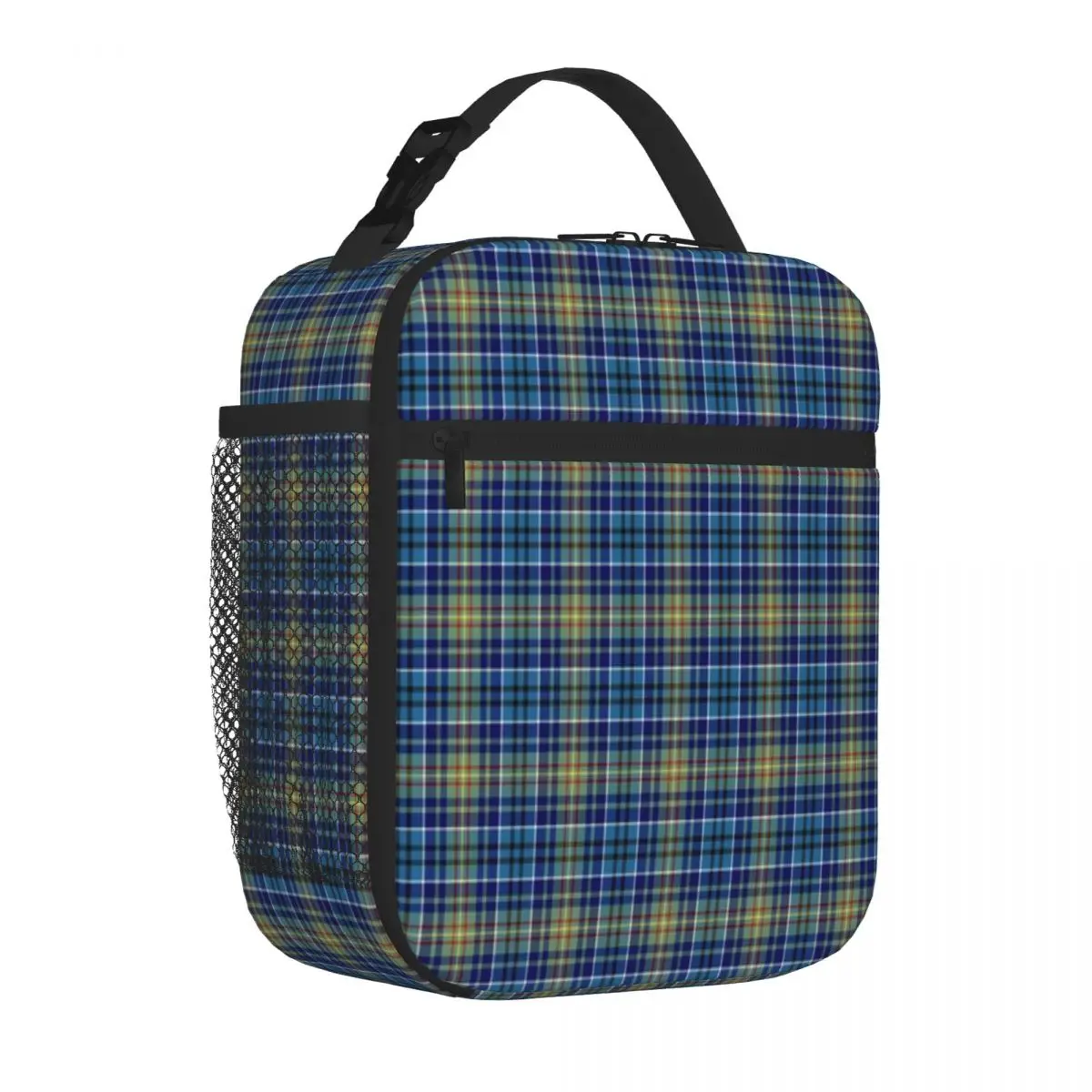 Hot Sale O Sullivan Tartan Bright Blue Irish Plaid Splicing Color Lunch Box Bag Staff Lunch Thermal Lunch Bag
