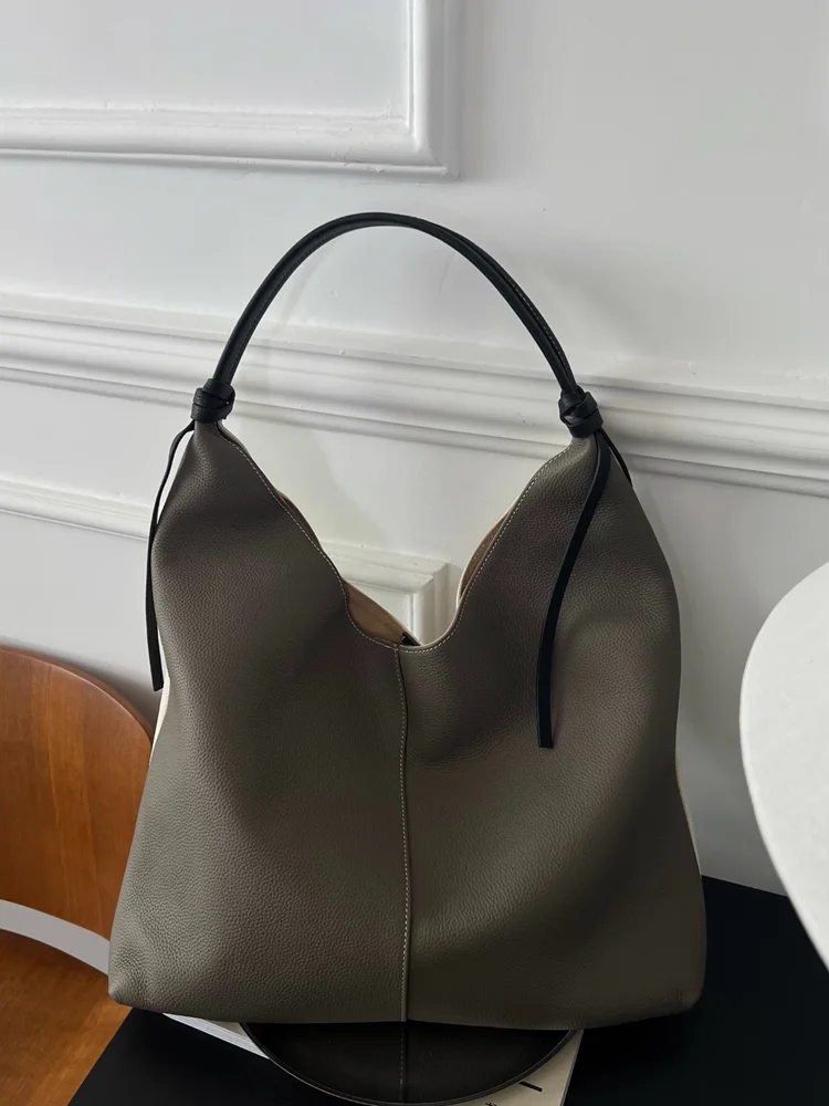 Fashion Casual Underarm Bag Genuine Leather Women Tote Bag\\Handbag Simple Real Leather Lady Shoulder Bag Commuter Bag Large