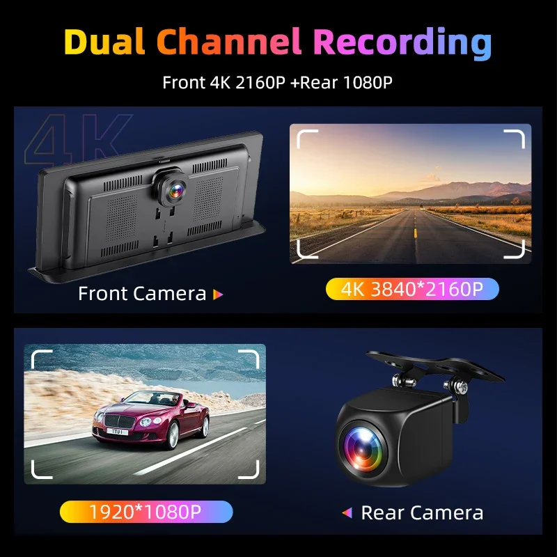 11.3 Inch 4K Dash Cam Android Auto CarPlay Screen Dashboard Camera DashCam GPS Navigation DVR AUX BT FM Video Recorder 24H Park