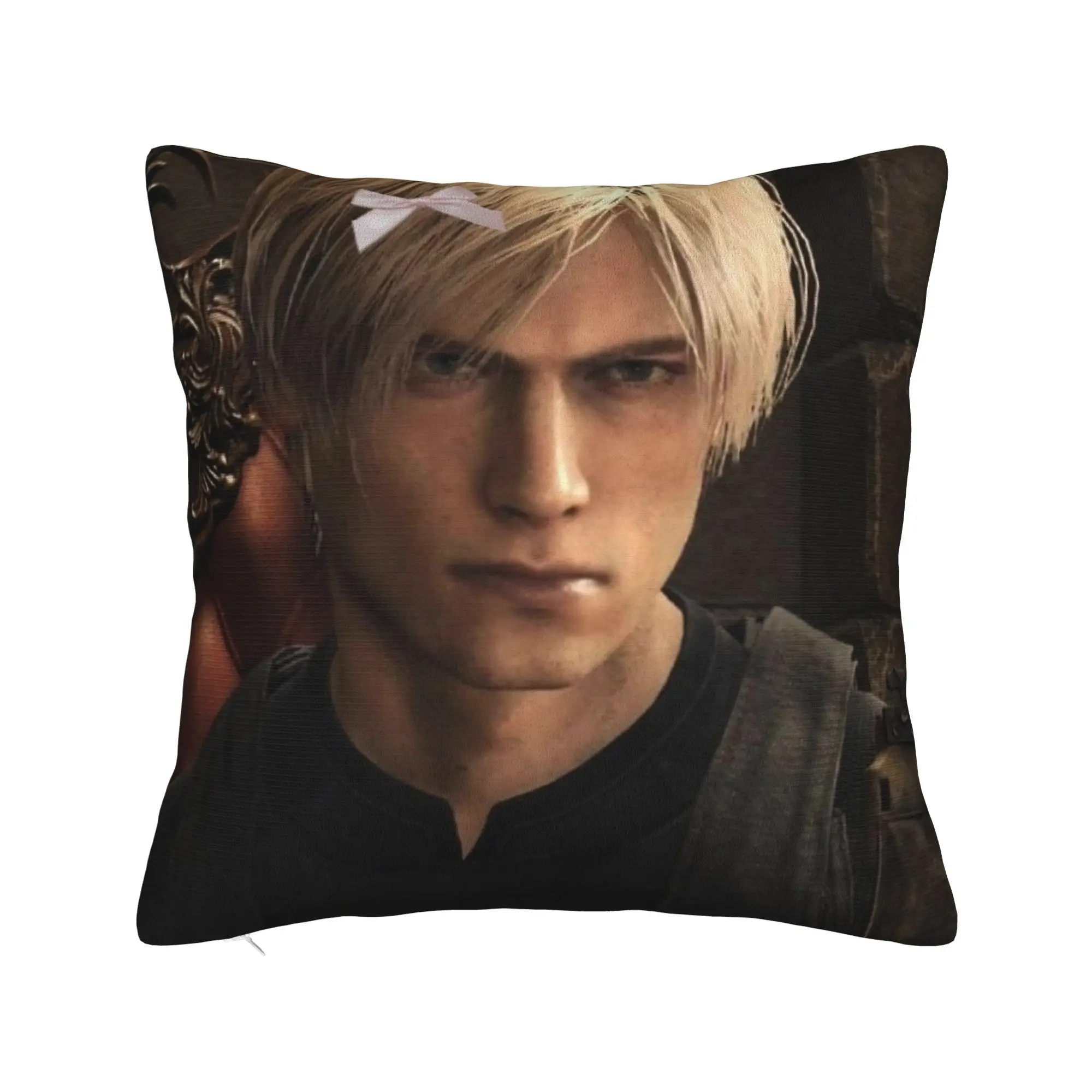 Romantic Pink Bow Leon S Kennedy Pillowcase Printing Cushion Cover Decorative  Pillow Case Cover Bedroom Drop Shipping 40*40cm