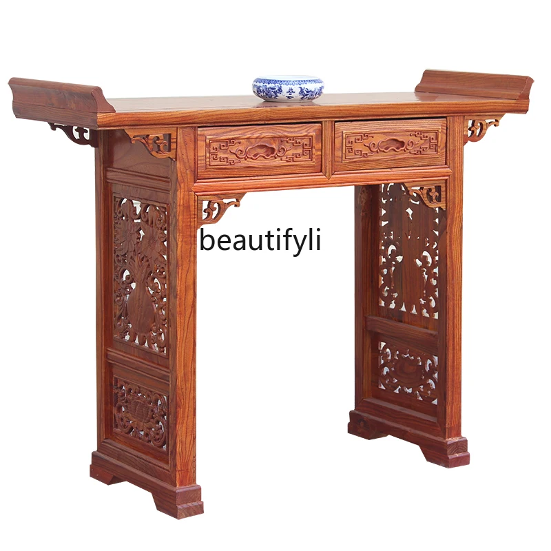 

New Chinese Style Solid Wood a Long Narrow Table Elm Buddha Shrine Household Antique Altar Pieces Table