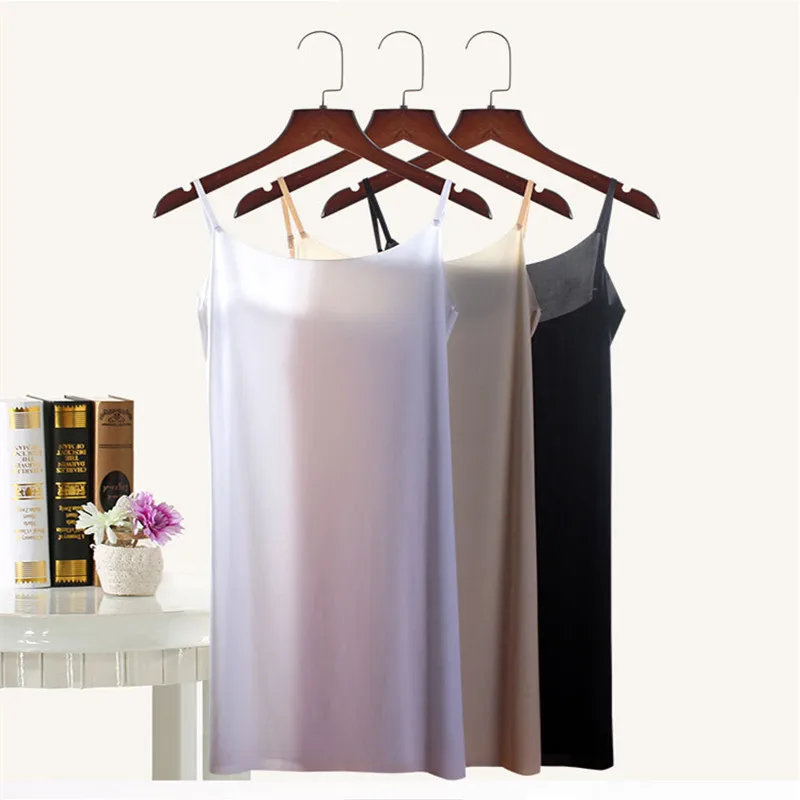 Nightgowns Women Sexy Sleep Ice Silk Nightdress Slim Seamless Vest Long Dress Female Nightshirt Bottoming Shirt Dance Yoga