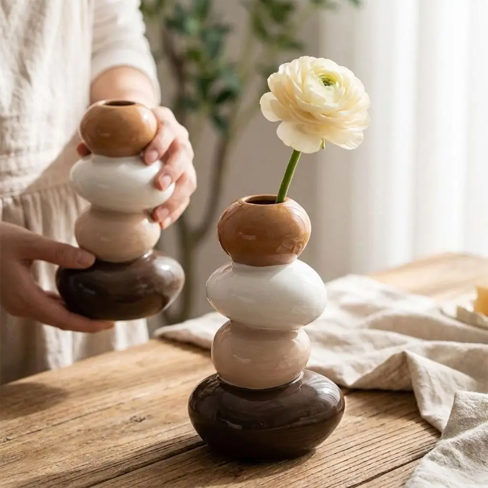 Resin Stacking Stone Flower Vase Smooth 4 Layer Shape Stacked Pebble Plant Bottle Anti-tip Good Luck Lucky Stone Planter