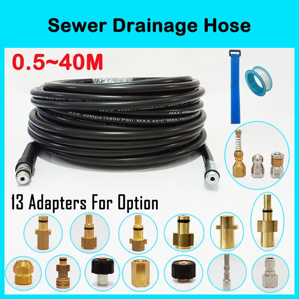 

0.5~40M High Pressure Washer Pipeline Sewer Drain Water Cleaning Hose Cleaning Hose Sewer Jetter Kit 13 Adapters For Option