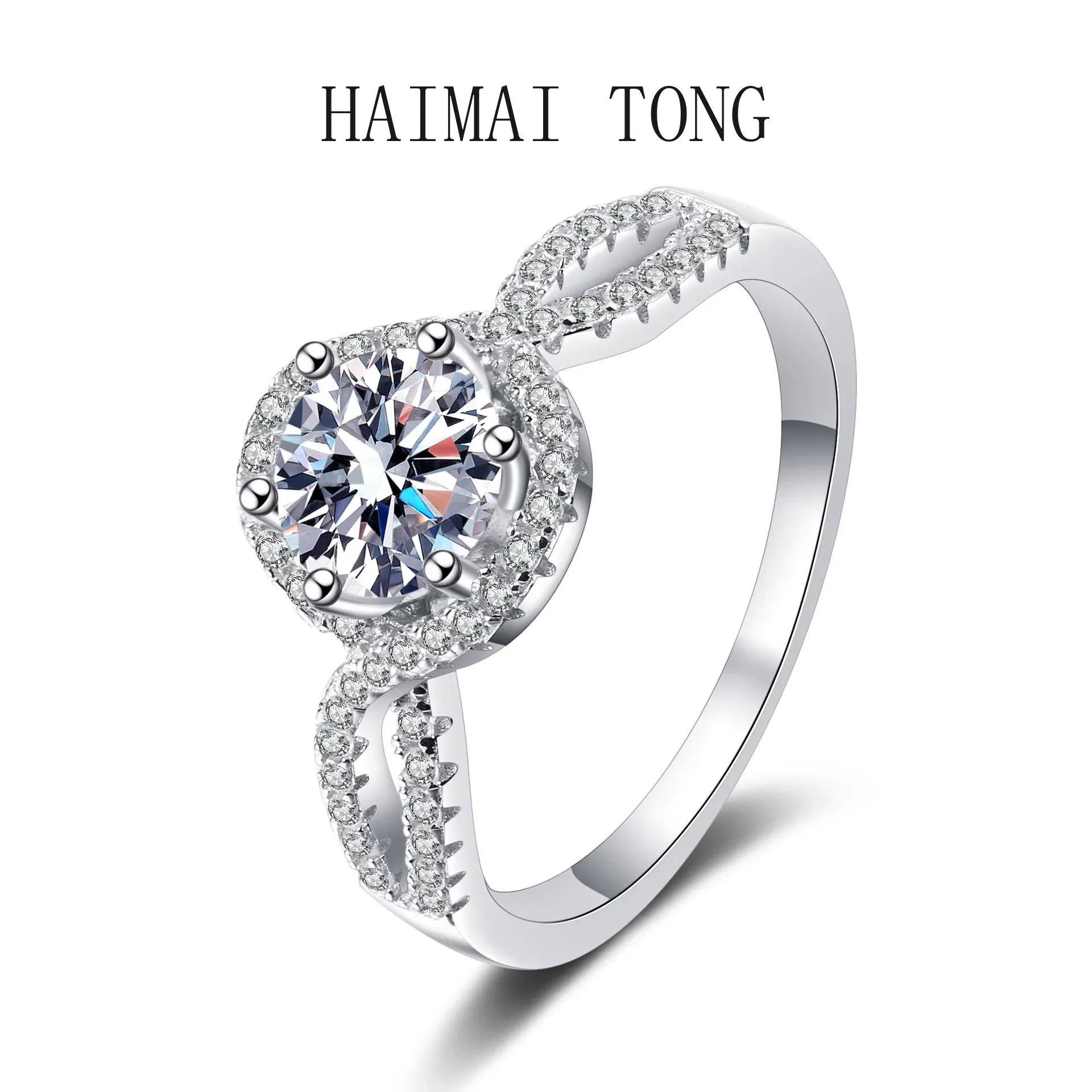 

HAIMAITONG Ring Ladies twist arm round bag Moissanite Ring pt950 platinum ring live hot wholesale gift