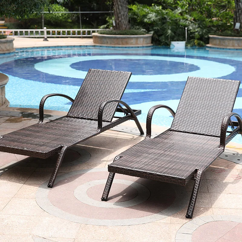 Rattan Recliner Beach Chair Sun Loungers Swimming Outside Pool Beach Chair Armrest Adults Free Shipping Silla Playa Furniture