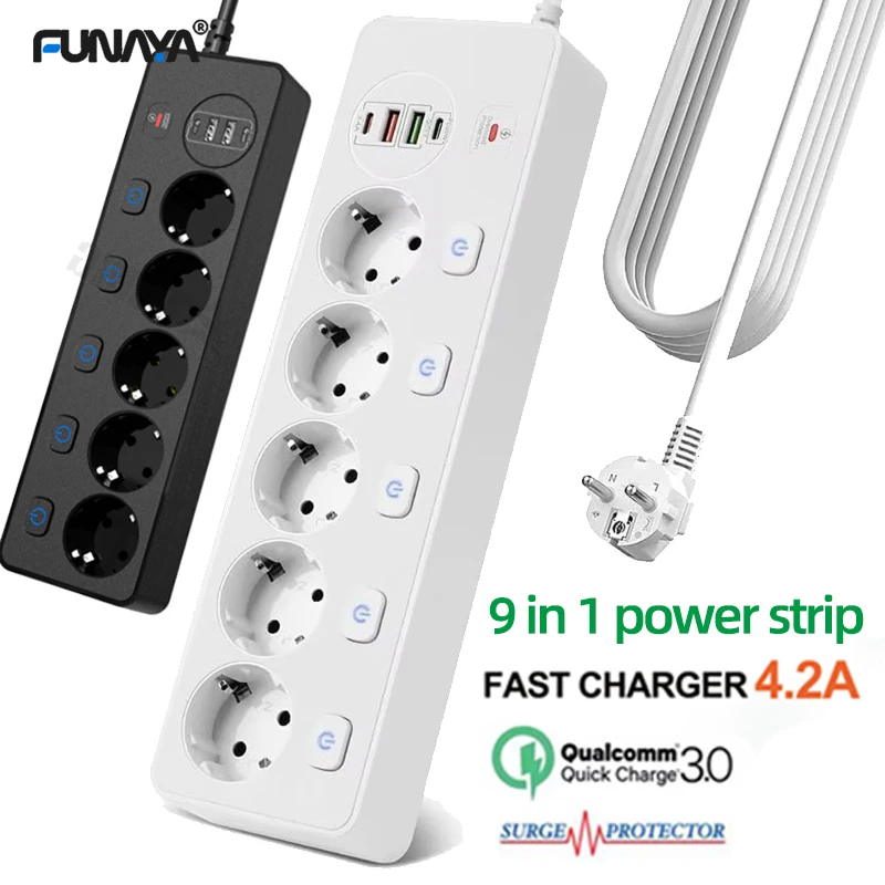 

EU KR Smart Power Strip Socket with Multi USB Port Type-C, Independent Control Socket with Overload Protection Extension Outlets
