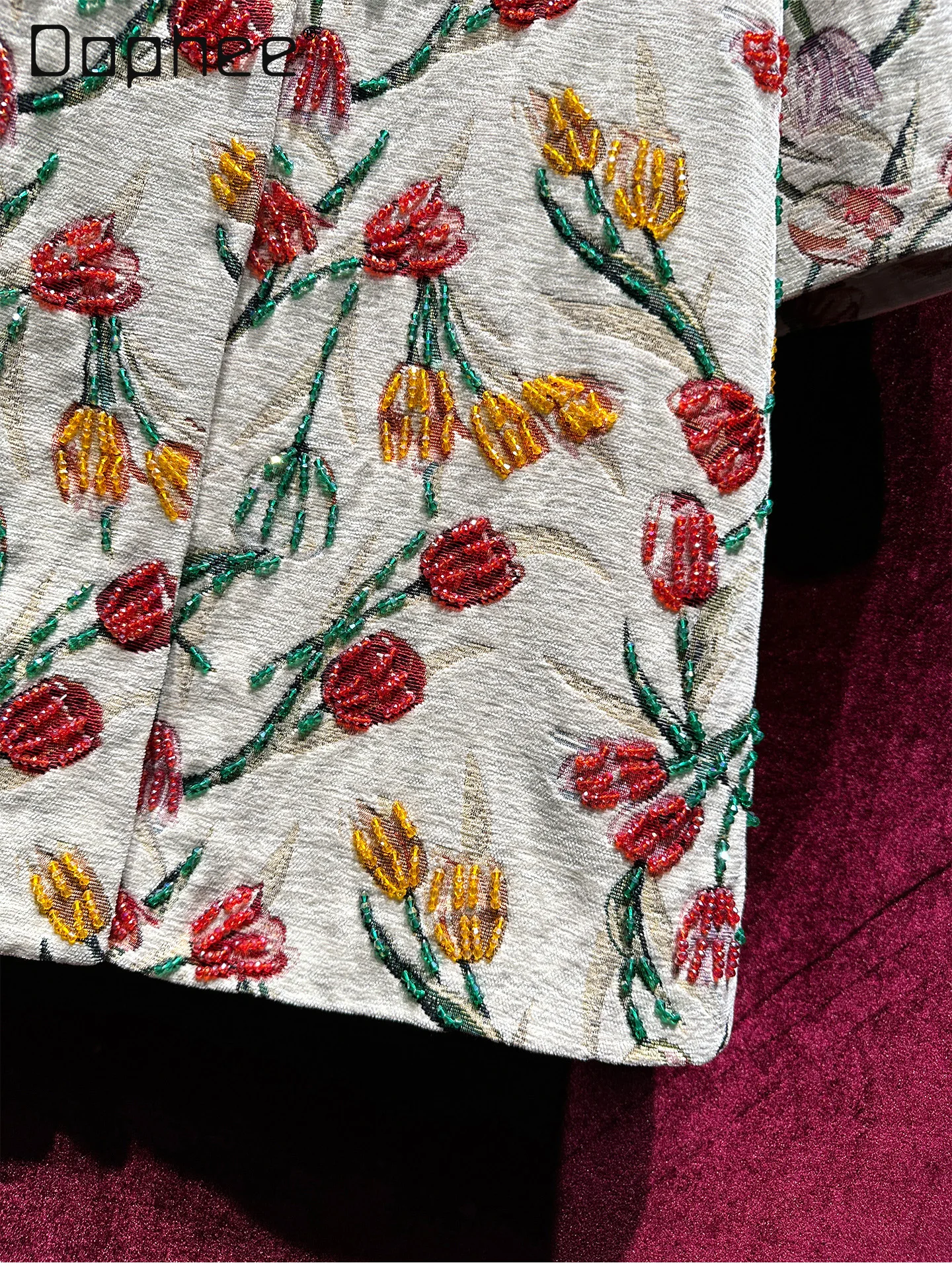 High-end Jacquard Embroidery Heavy Beading Mid-length Loose Coat for Women Elegant Retro Trench Coat 2025 Autumn Winter New