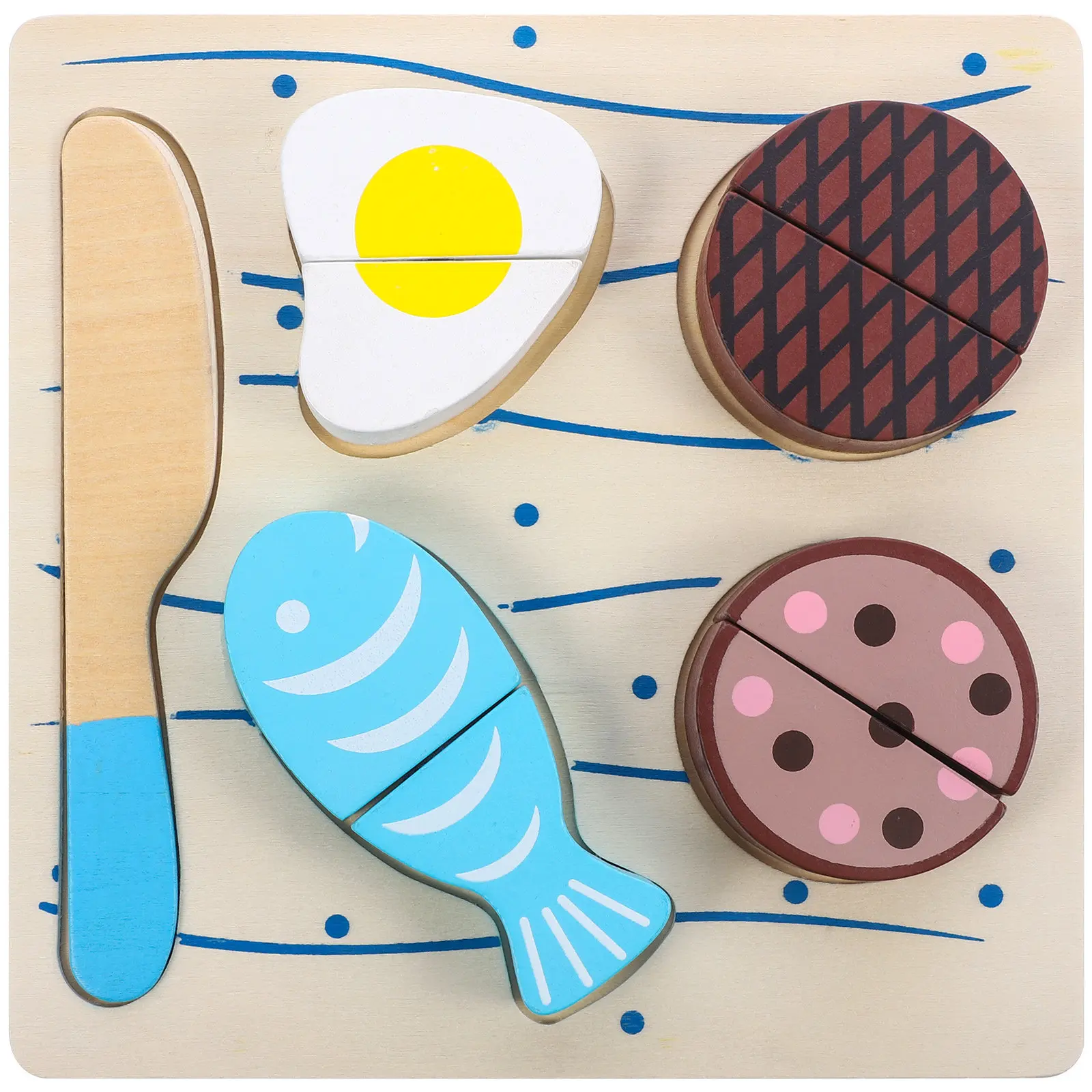 1Set Wooden Cutting Plaything Puzzle Cartoon Food Educational Pretend Cutting Kitchen Games for Toddlers Cognitive Learning