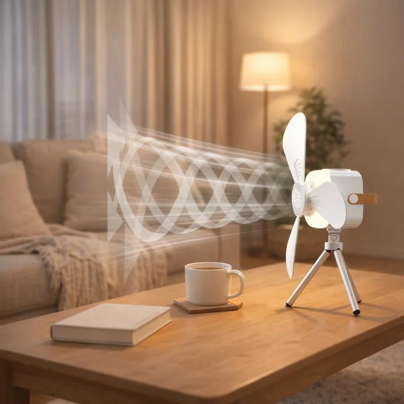 Portable USB-Charged Camping Ceiling Fan: 2-in-1 Fan and Night Light, Extra-Long Battery Life, Includes Tripod Stand, Can Be Hung or Placed Upright, Removable Blades for Easy Cleaning, Ideal for Tents, Dorm Rooms, RVs, and Balconies