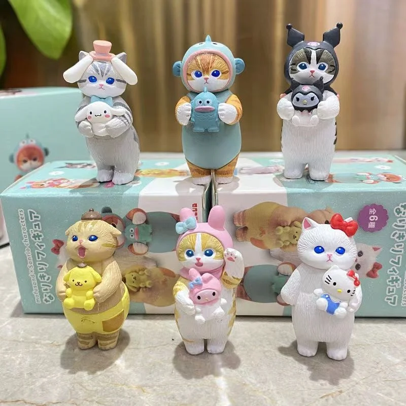 Sanrio-figuras de acción de 5,5 Cm, juguetes de Anime, Cinnamoroll Kuromi, Gato Hark, Hello Kitty, Hangyodon, regalo para mascotas, 6 unidades por