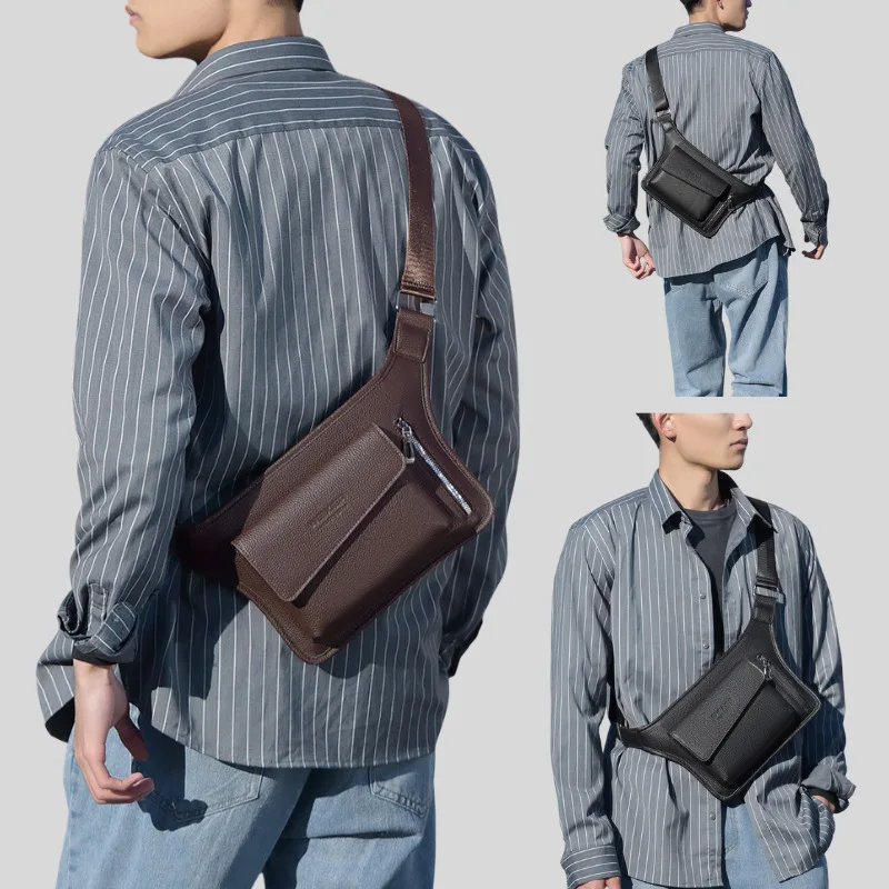 

2025 New Men's Vintage Chest Bag Waterproof Large Capacity PU Crossbody Single Shoulder bags Sport Small Messenger Bags