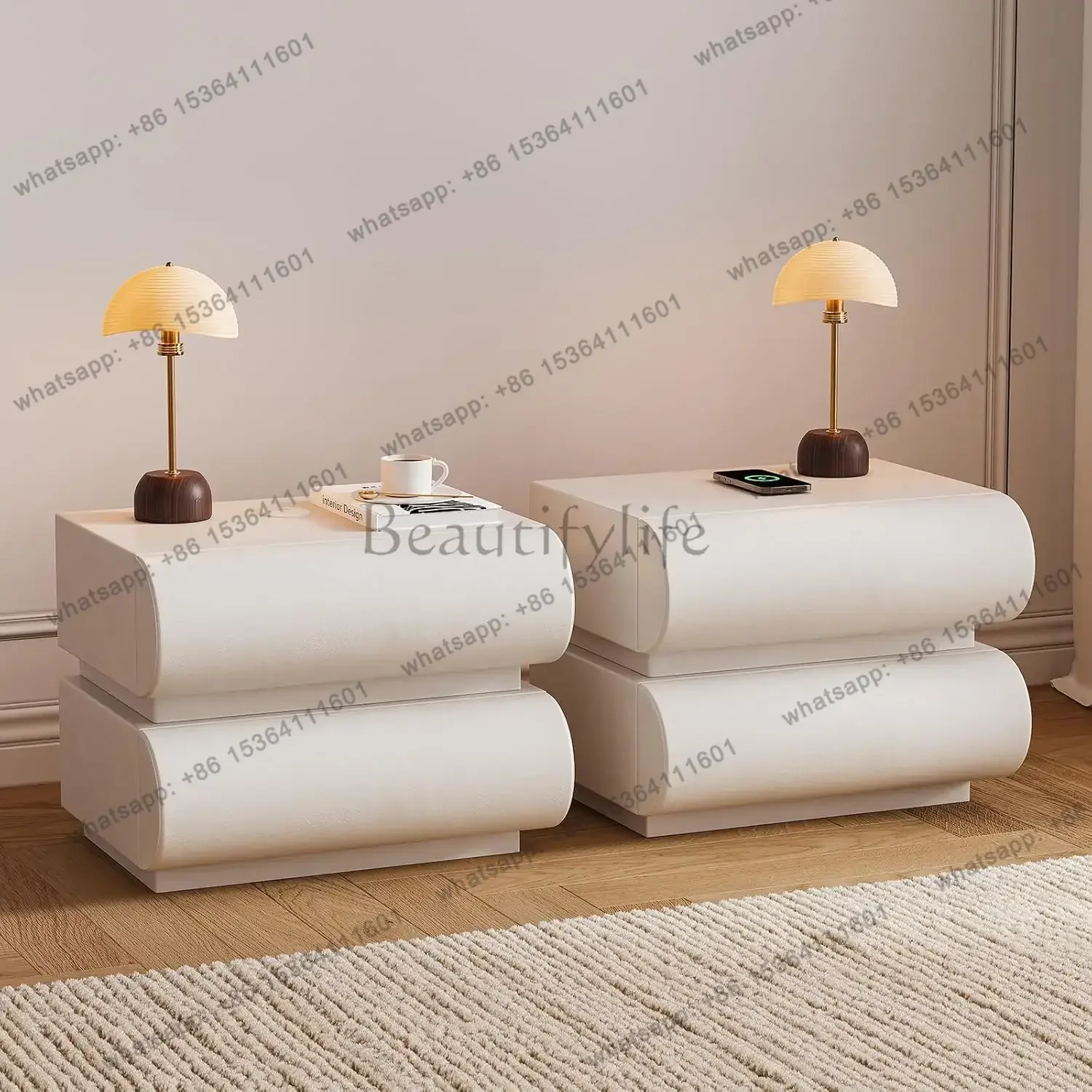 Factory Direct Smart Nightstands Set Of 2 With Wireless Charging Station, USB & Type-C Ports, Faux Leather , Customized