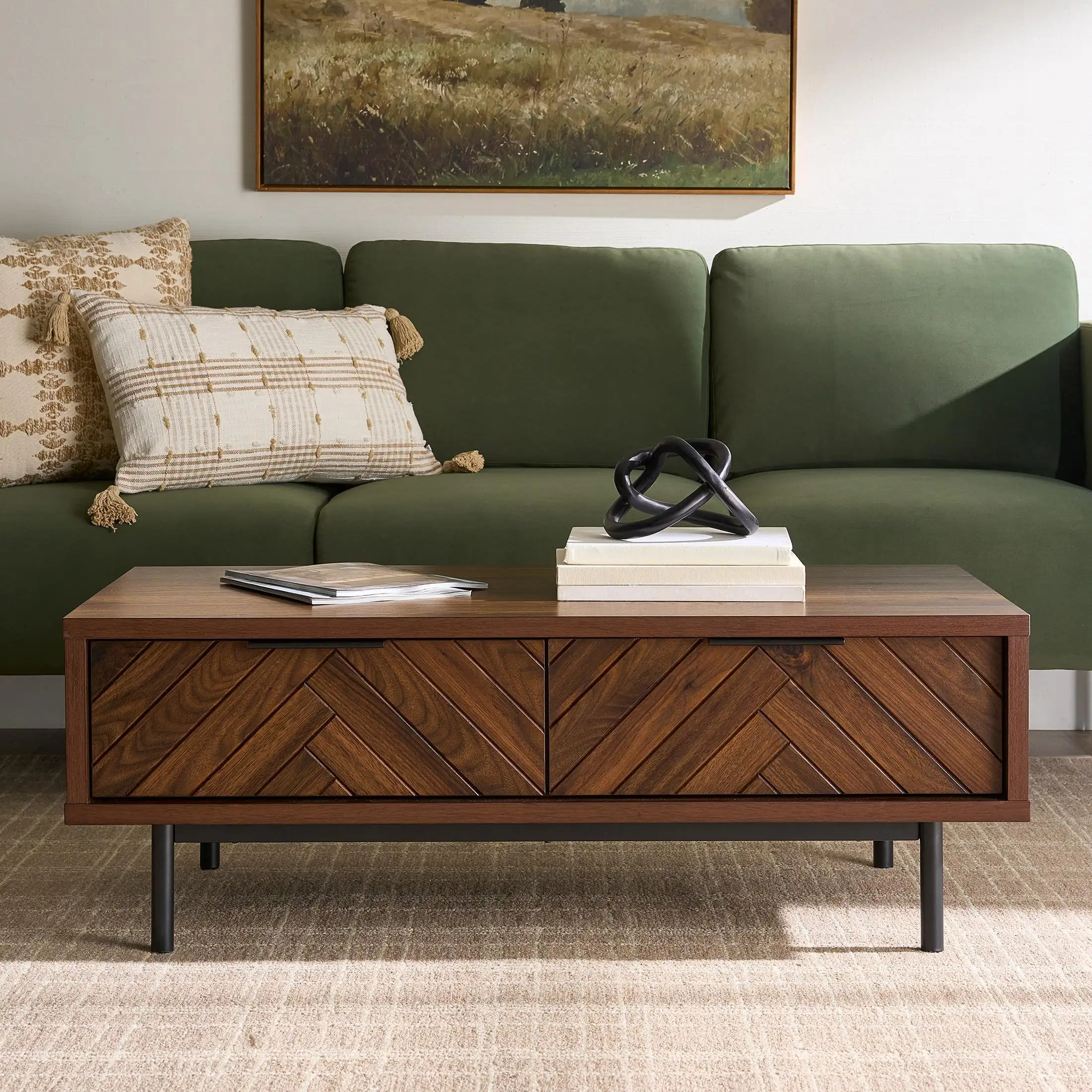 Z DU'S Modern Solid Wood TV Stand With Hollowed-out Double Drawers In The Middle. Ample Storage Capacity And Stable Support.Z