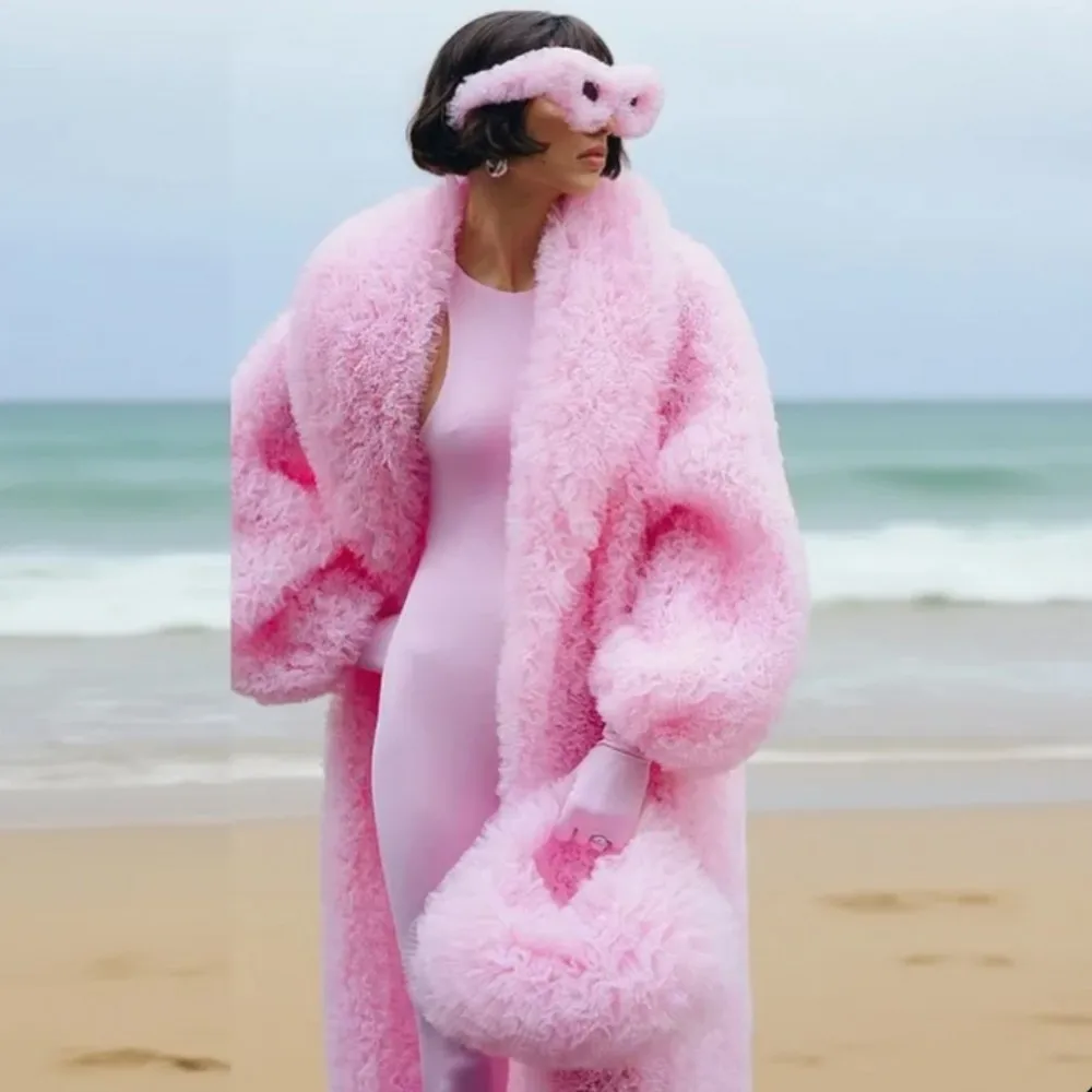 

Pink Long Tulle Coat With Long Sleeves TUTU Chic Floor Length Yong Girls Women Party Birthday Outwear High Street Female Jacekt