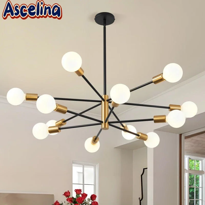 

Nordic LED Pendant Light Minimalist Black Gold 4/8/10 Heads Chandelier For Living Room Restaurant Hotel Study Lighting Fixtures