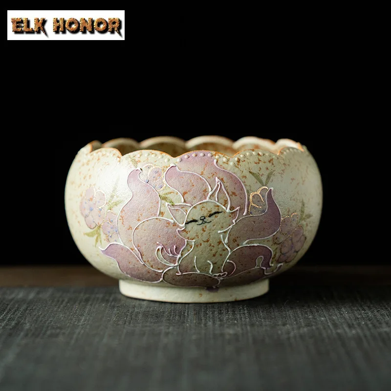 330ml Hand-painted Nine-tailed Fairy Fox Jianshui Washing Cup Bowl Tea Dust Cylinder Barrel Household Chaxi Equipment Ornaments