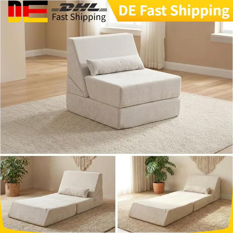 Sofá Cama Plegable 3 en 1, Silla Convertible sin Estructura con Almohada, Silla Cama Portátil, Colchón Plegable Cómodo