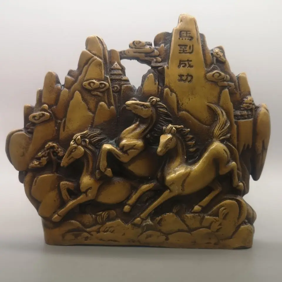 Copper Lucky Three Horses Galloping Through the Mountains Statue animal Horses Statue Office Home Decor Gift for Desk Ornament