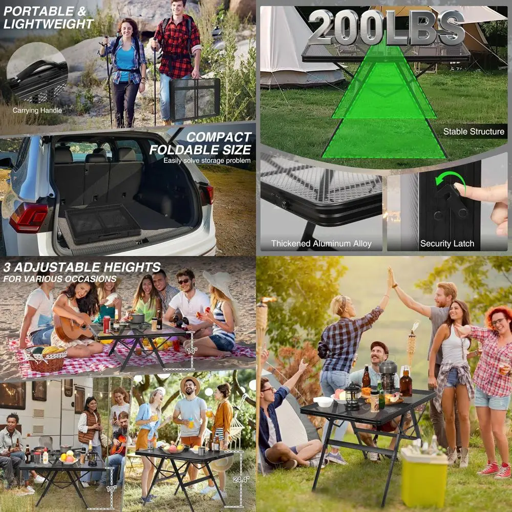

Портативный металлический стол-гриль для улицы с регулируемой высотой и складными ножками, идеально подходит для кемпинга, пикников и барбекю, 36 дюймов (длина) x 24 дюйма (ширина)