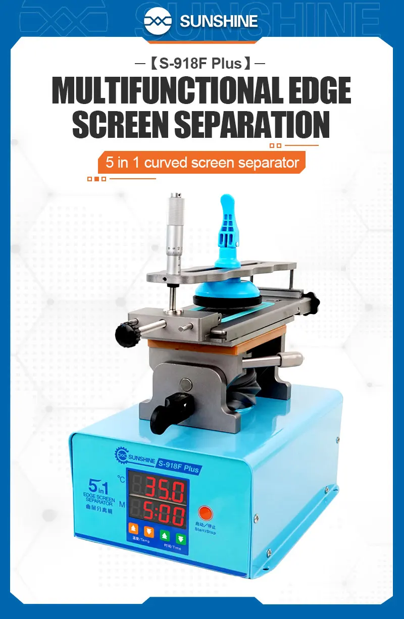 

SUNSHINE S-918F PLUS 5 in 1 Edge Screen Separator Curved Screen Separate Glue Remover Machine In Frame Separator Machine