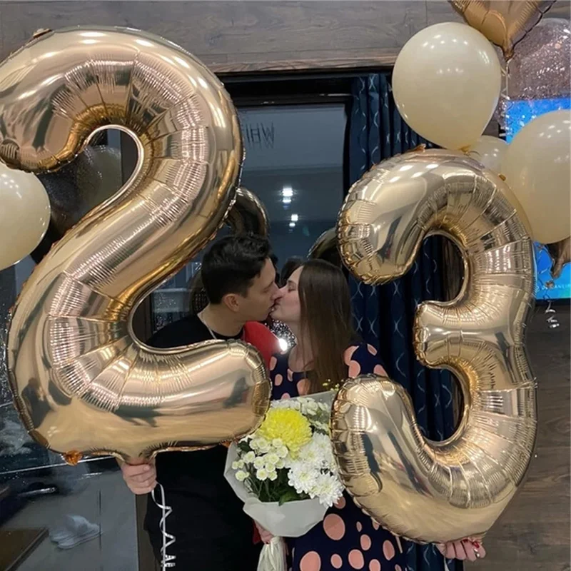 Balon foliowy cyfrowy 40 cali, duży, w kolorze białym złotym i jasnym złotym, na urodziny dla dziewczynek, z heliem, duży balon z numerem 0-9, dekoracja, globosy.