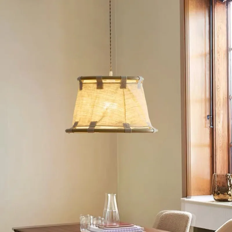 Wabi Sabi Linen Fabric Pendent Lights Vintage Atmosphere Decorative Luminaire Living Room Bedroom Restaurant Aisle Hanging Lamps