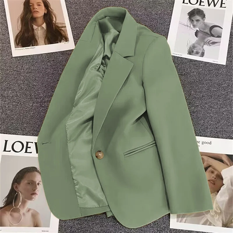 

Green Suit Jacket Women's Fashion Trend Spring Autumn Versatile Stylish Commute Style Polyester Fabric Online Exclusive