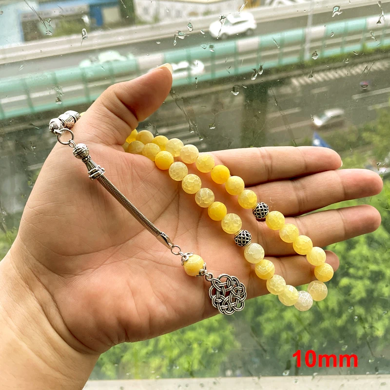 Tasbih Natural yellow agate stone muslim prayer beads bracelet islamic fashion accessories ramadan eid gift on hand