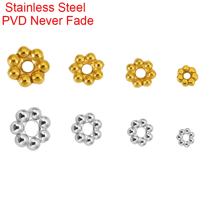 30 pièces ne se décolore jamais 3 4 5 6mm perles d'espacement en acier inoxydable Lot PVD perles de Bracelet en vrac pour les résultats de collier fabrication de bijoux à bricoler soi-même