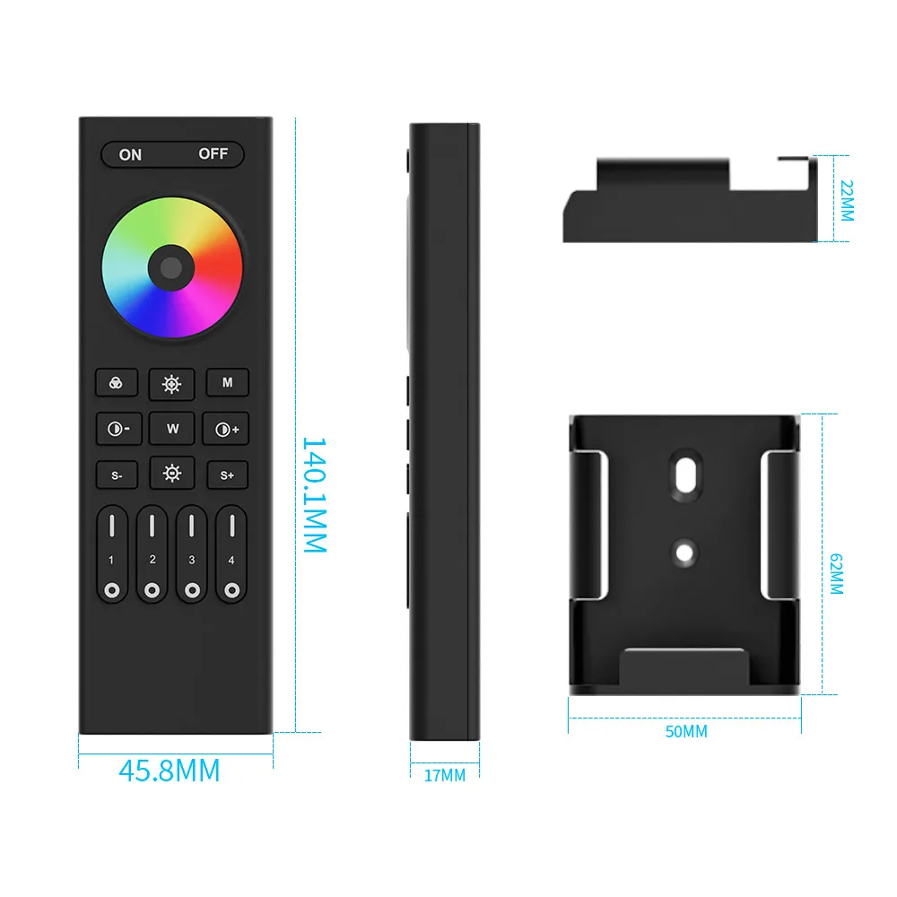 2.4GHz RF Dim CCT RGBWW RGB+CCT 4-Zone Remote LED Strip Controller For C01-05RF C01-05W C01-05Z WB5 Milight LED Controller