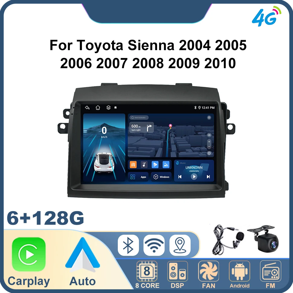 

Car Stereo Radio Android CarPlay for Toyota Sienna 2004 2005 2006 2007 2008 2009 2010 Navi GPS BT WIFI 8core Auto Smart Systems