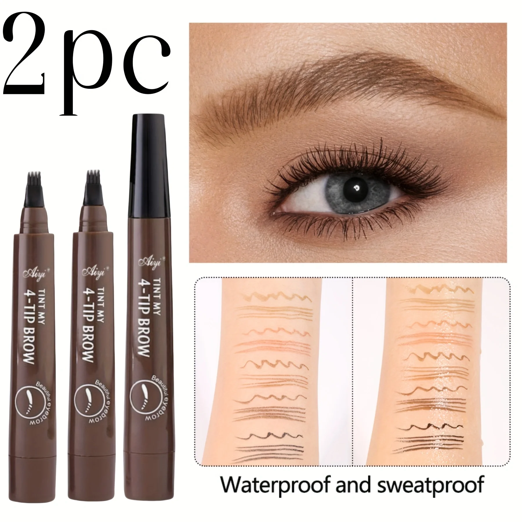 2팩 4포인트 아이브로우 펜 4프롱 팁 아이브로우 펜 4포크 아이브로우 펜슬 방수 리퀴드 아이브로우 펜슬 롱래스팅 리얼한 마무리