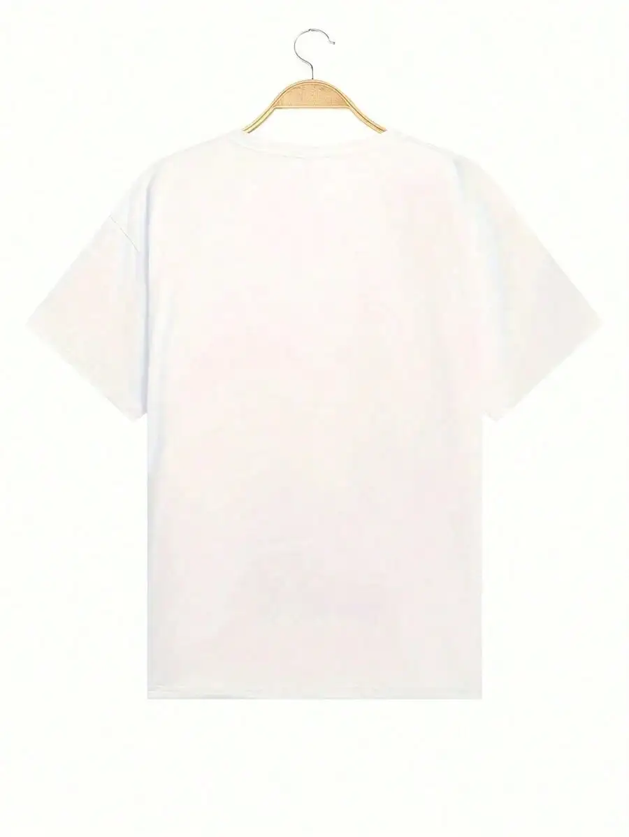 Men's Simple Letter & Striped Print Round Neck Short Sleeve Casual T-Shirt