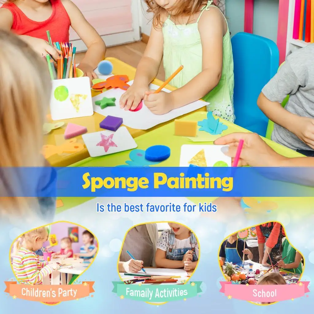 Children’s Painting Sponge Shapes Geometric Foam Brush Art Craft Kit for Drawing Kids Painting Set