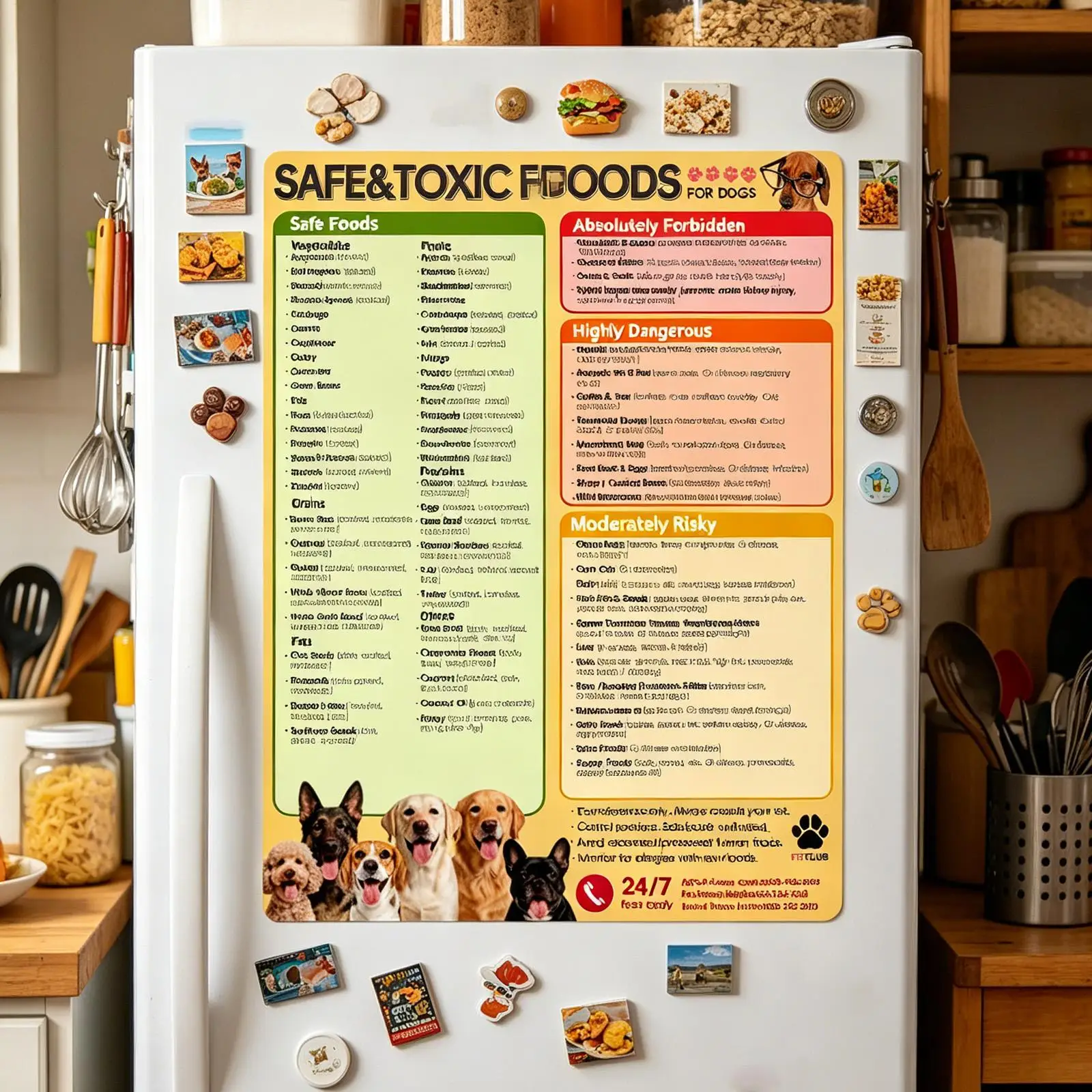 Food Safety Reminder Fridge Magnet For Pet Diet Planning Printed Diet Reference Sticker Convenient Household Refrigerator Decor