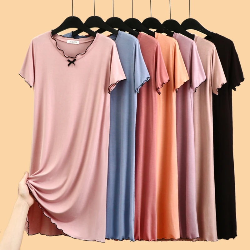 Summer plus Size Women's Modal Sleep Dress round Neck Short Sleeve over Knee A-Line Dress Comfortable Breathable Casual Home ...
